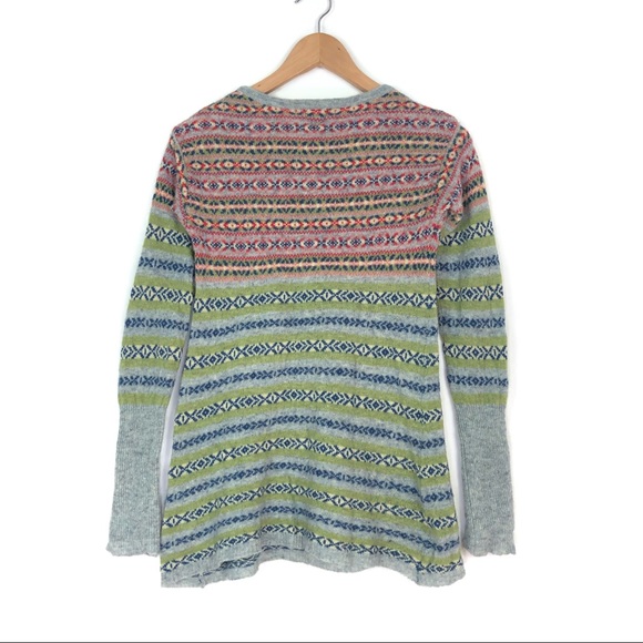 FREE PEOPLE vintage Fair Isle Henley Sweater Sage Green XS - Picture 4 of 9